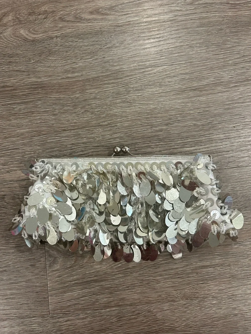 Silver Sequin Fringe Evening Clutch